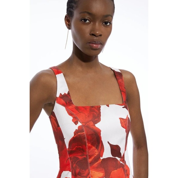 Karen Millen Womens Red Rose Floral‎ Twill Prom Dress Sz 4 Holiday Party NWT - Picture 5 of 9
